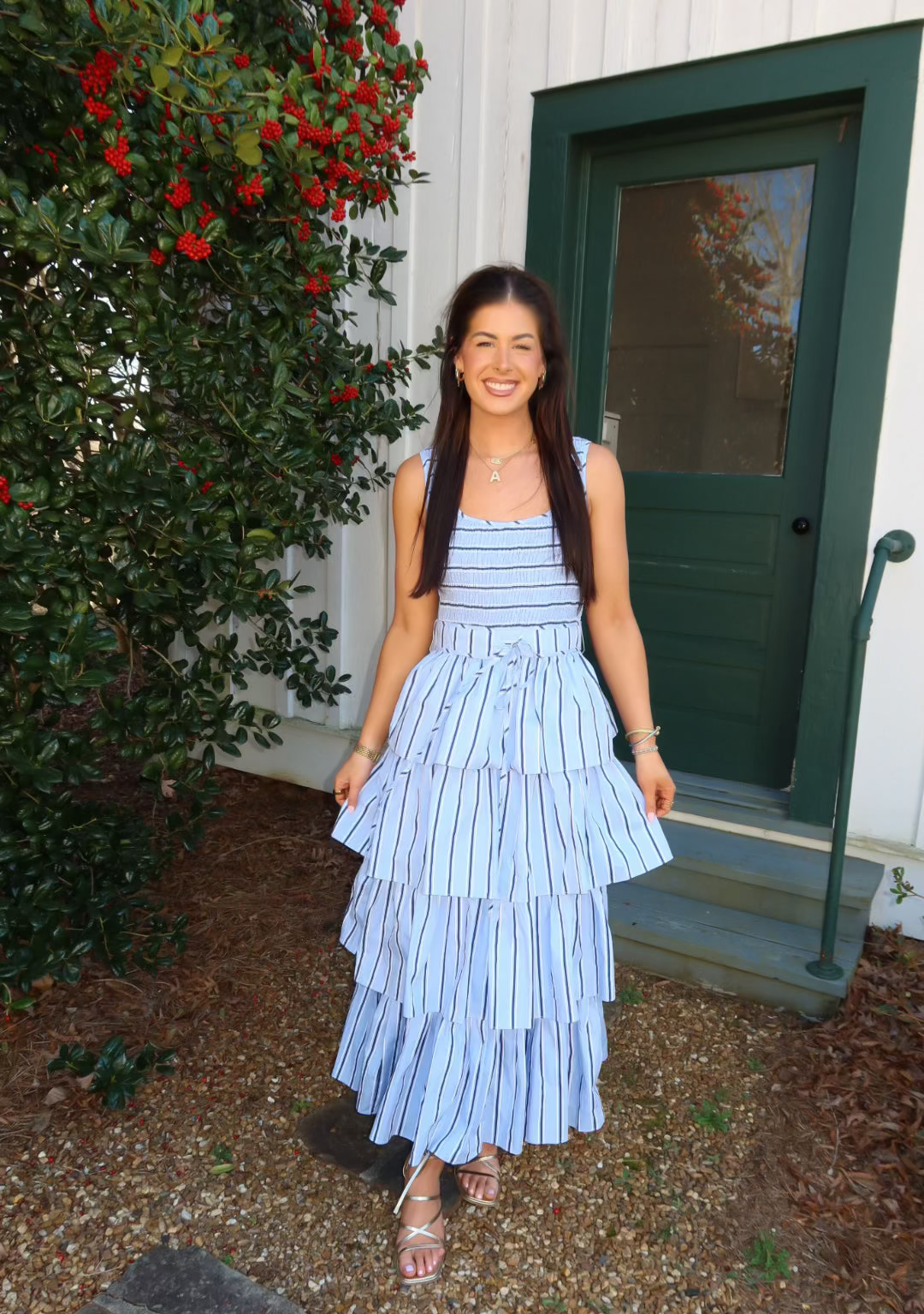 Pin Stripe Tiered Midi Dress
