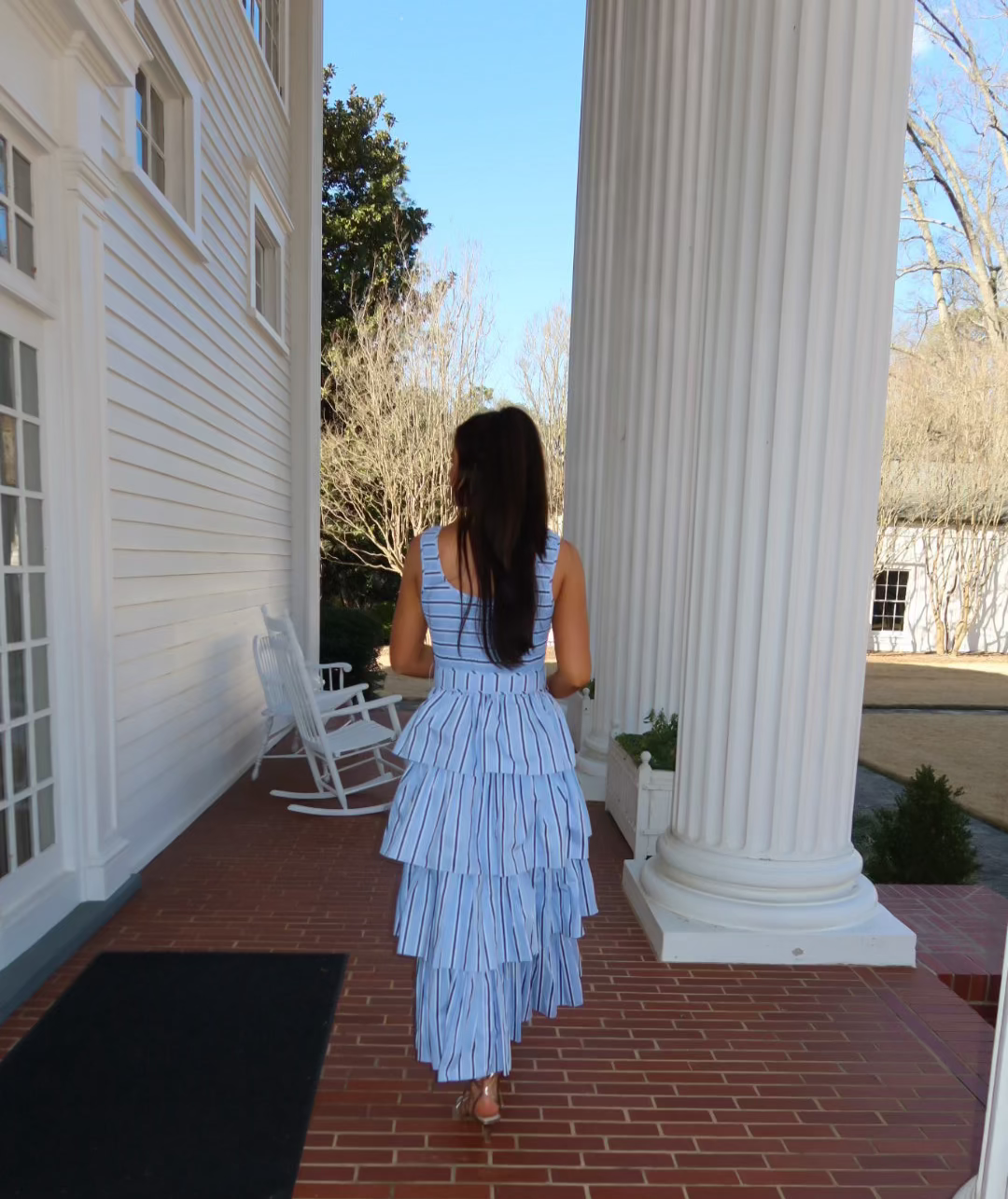 Pin Stripe Tiered Midi Dress