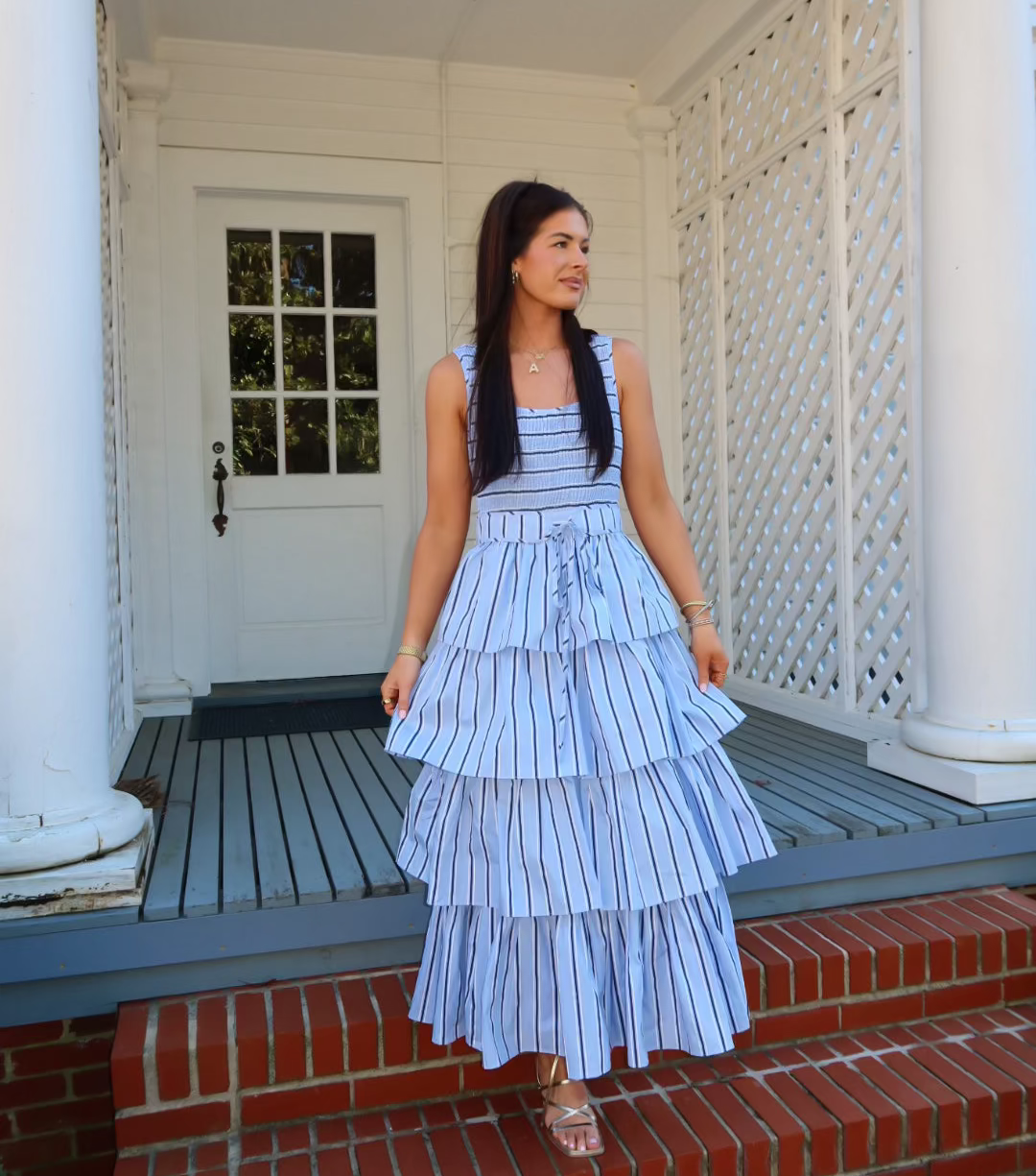 Pin Stripe Tiered Midi Dress