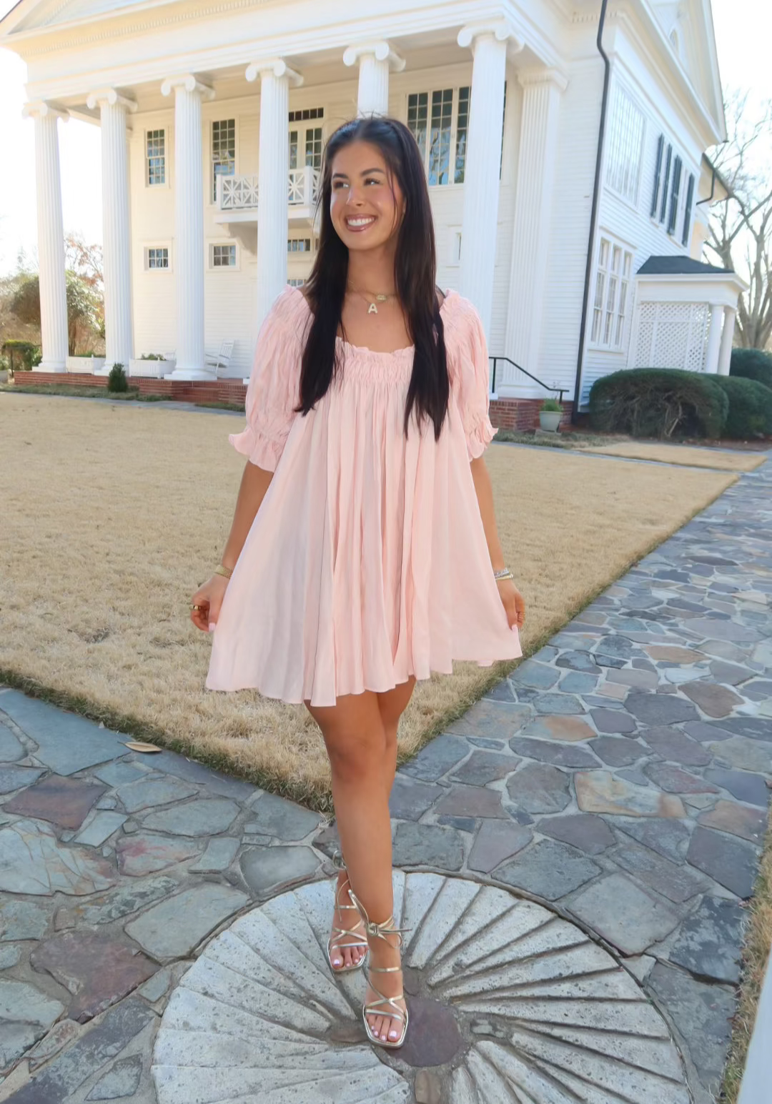 Mini Embroidery Short Puff Sleeve Dress