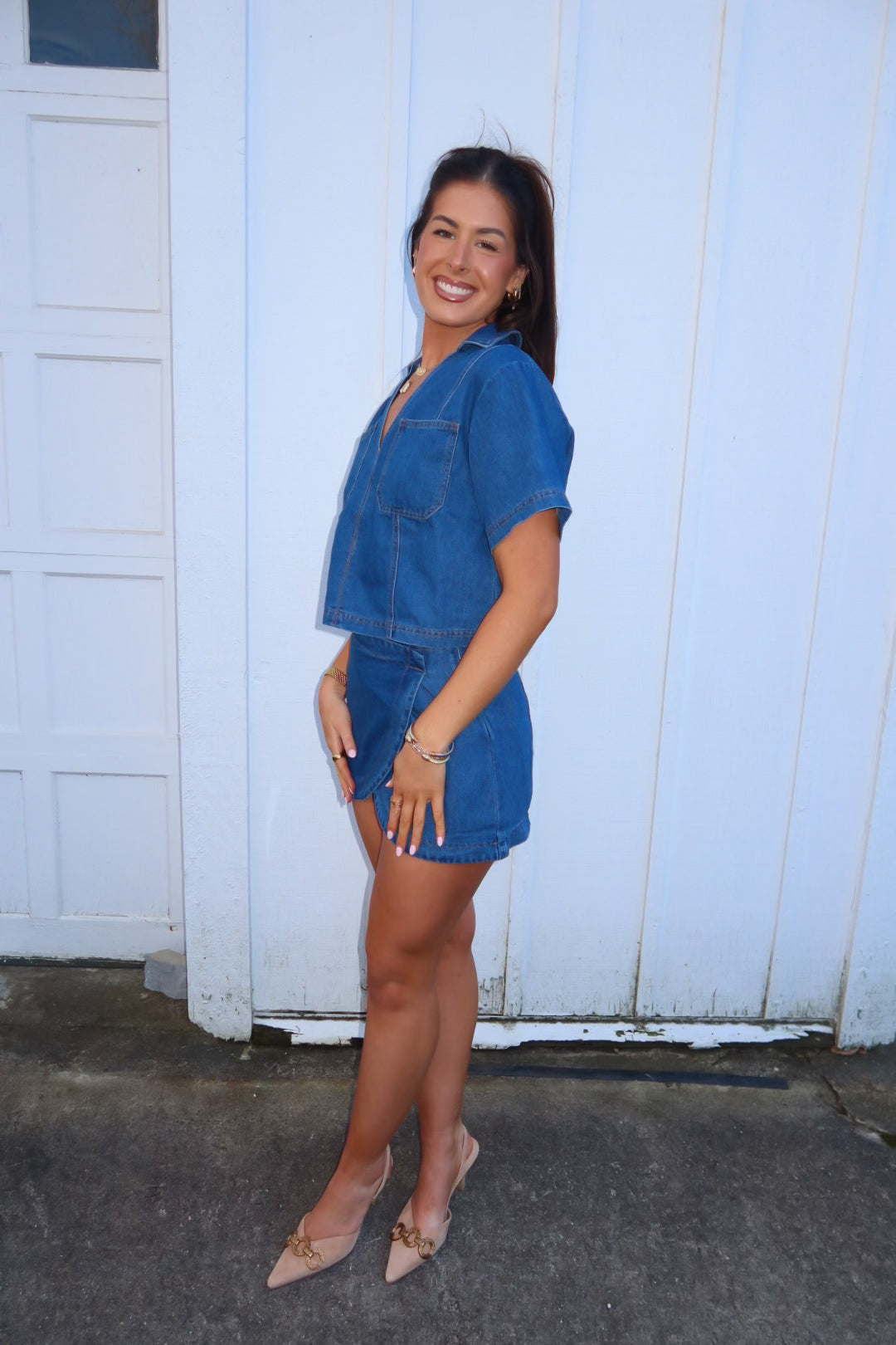 Denim V-neck Top