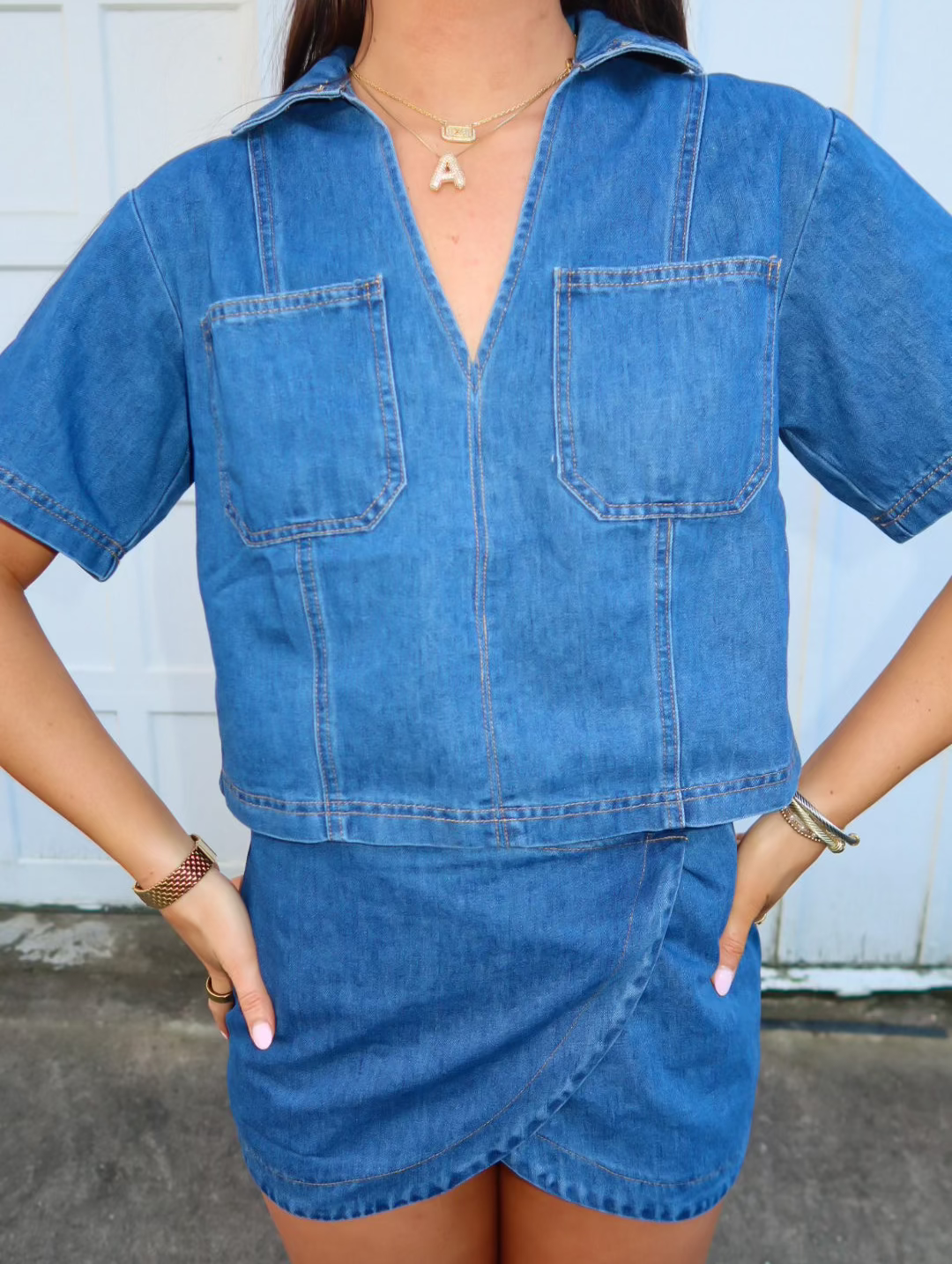 Denim V-neck Top