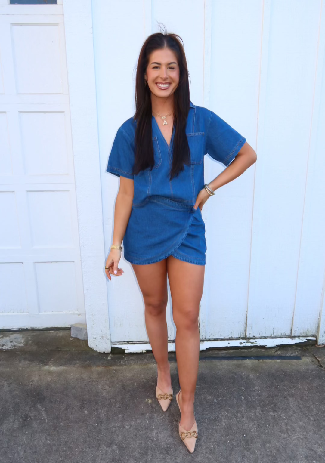 Denim V-neck Top