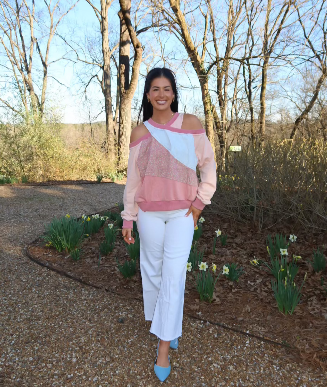 Washed Fabric Mixed Cutout Shoulder Tunic