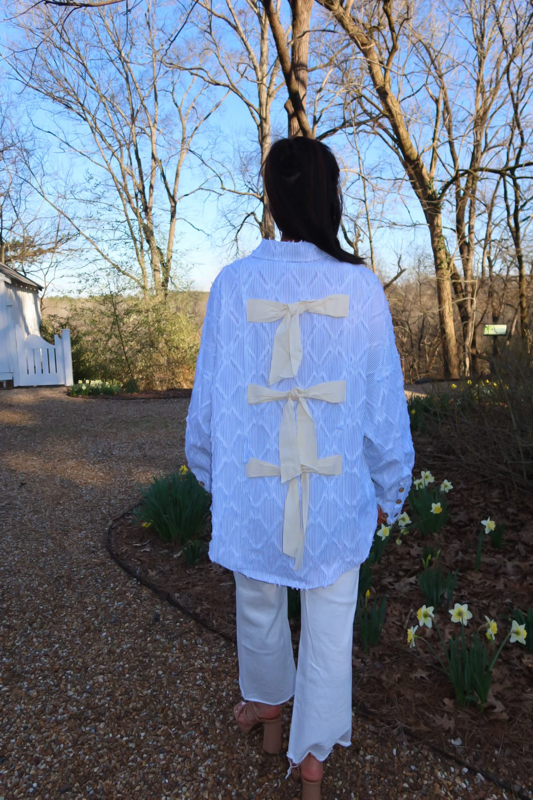 Back Ribbon Detail Button Down Shirt