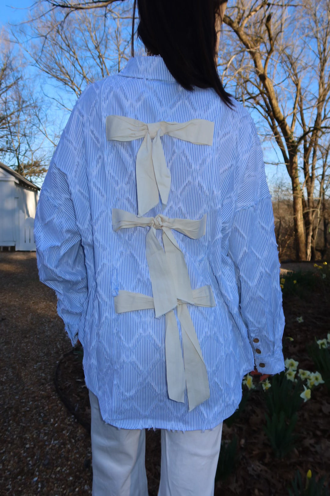 Back Ribbon Detail Button Down Shirt