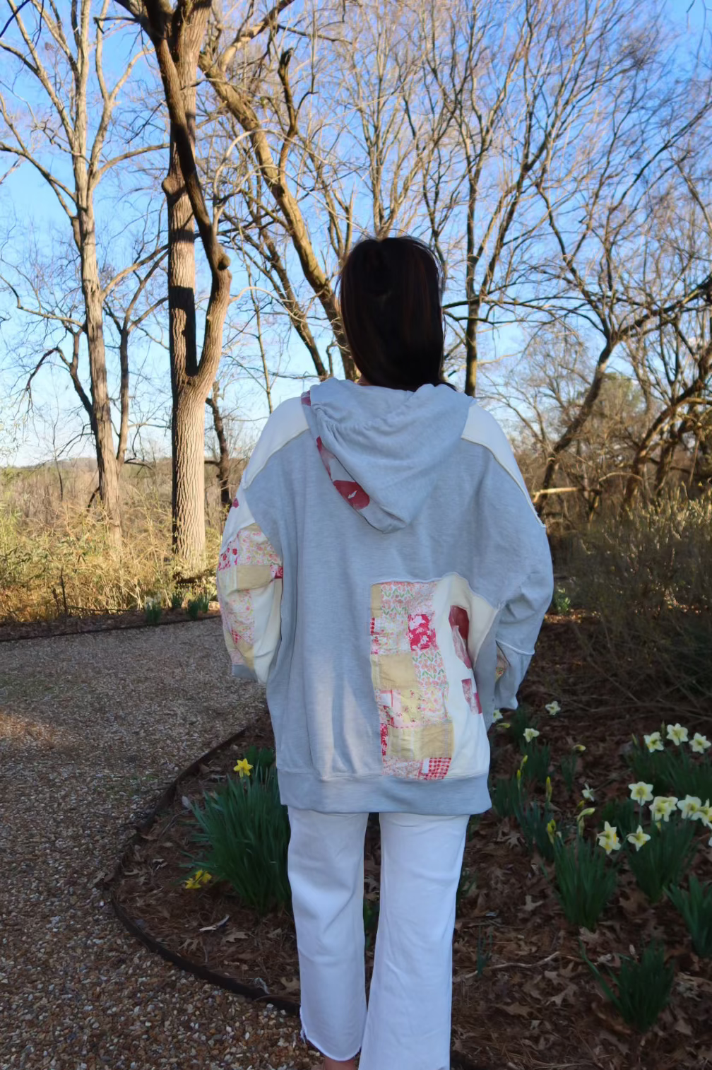 Washed Patchwork & Graphic Hoodie