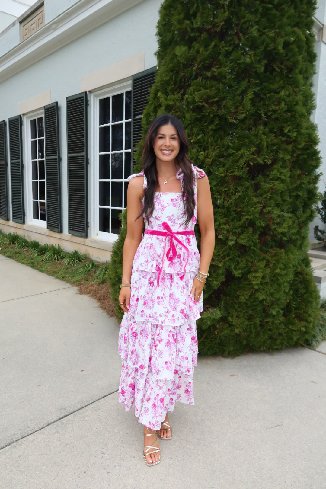 Pink Floral Print Tiered Adjustable Straps Mini Dress
