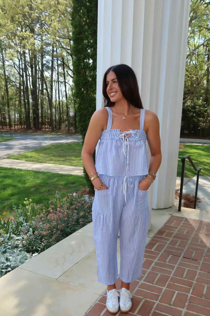 Self Tie Front Seersucker Striped Tank