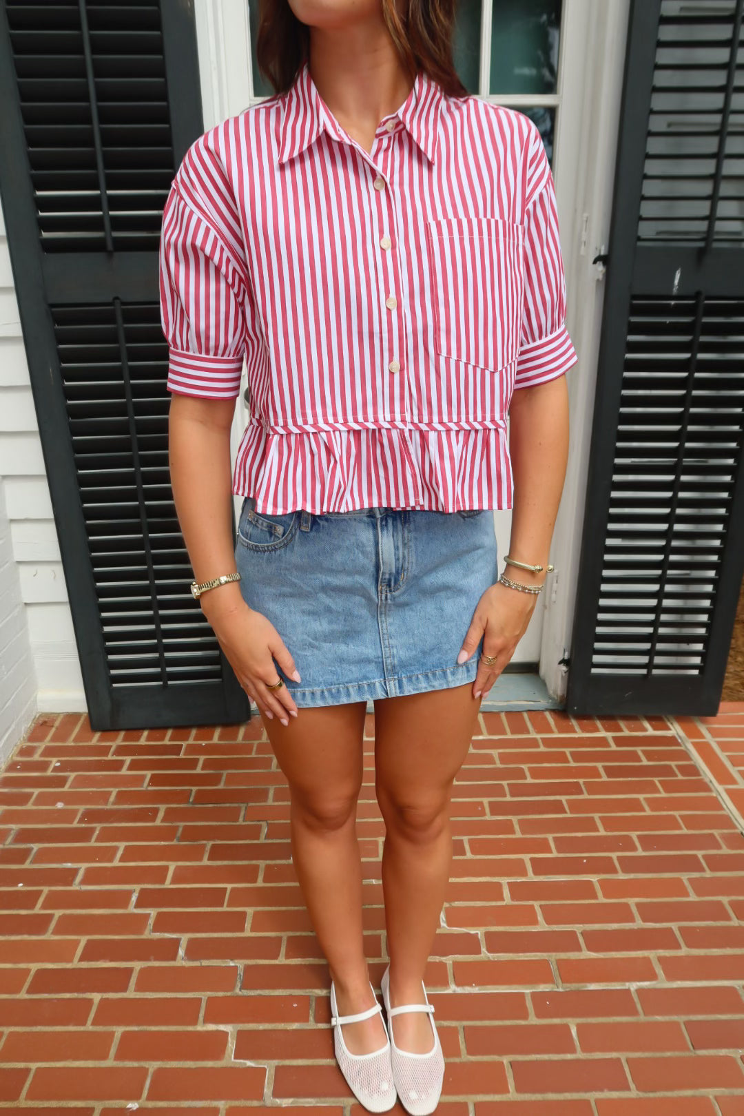 Violet Sleeve Peplum Button Down Top