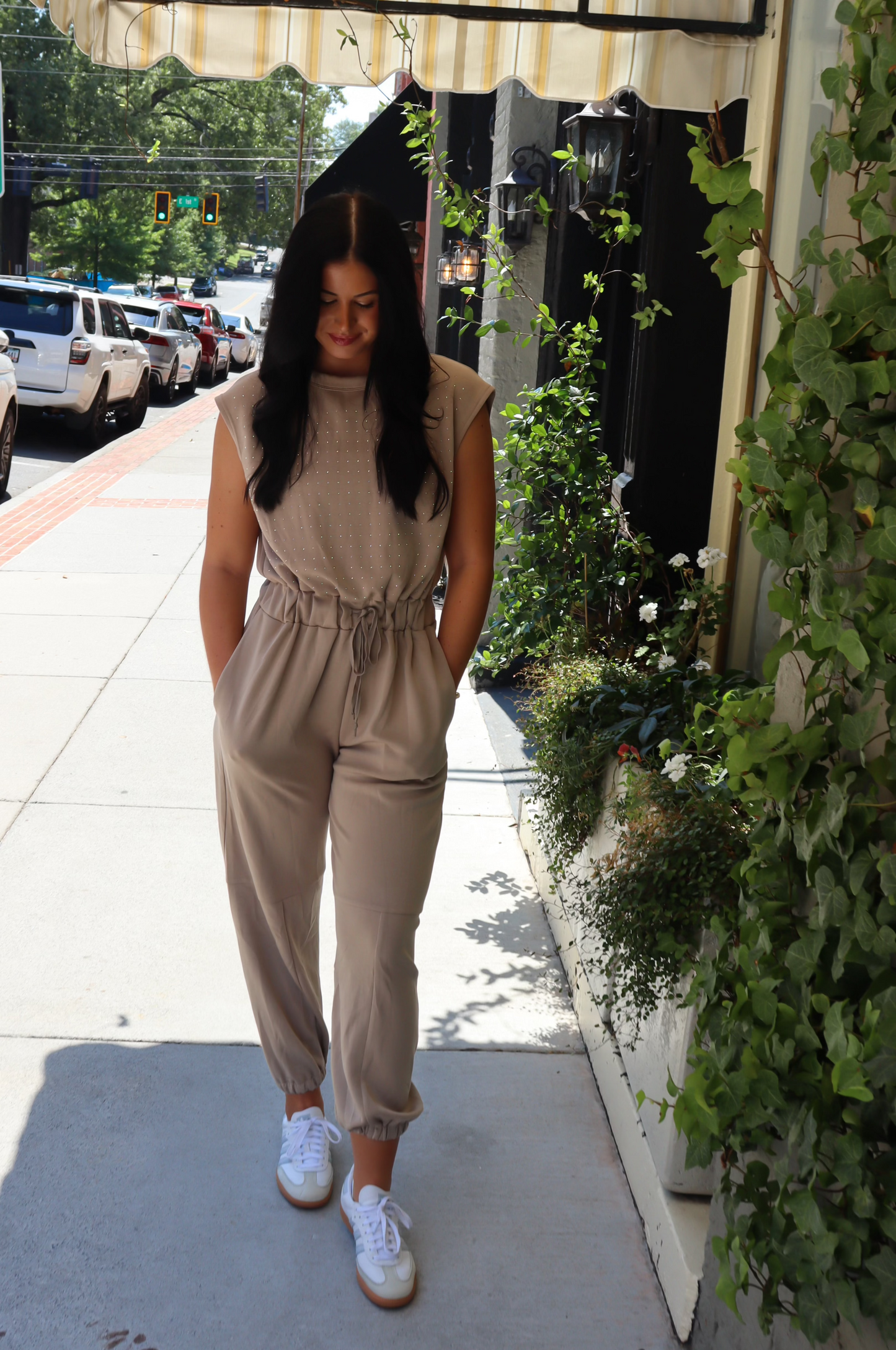 Crew Neck Rhinestone Jumpsuit