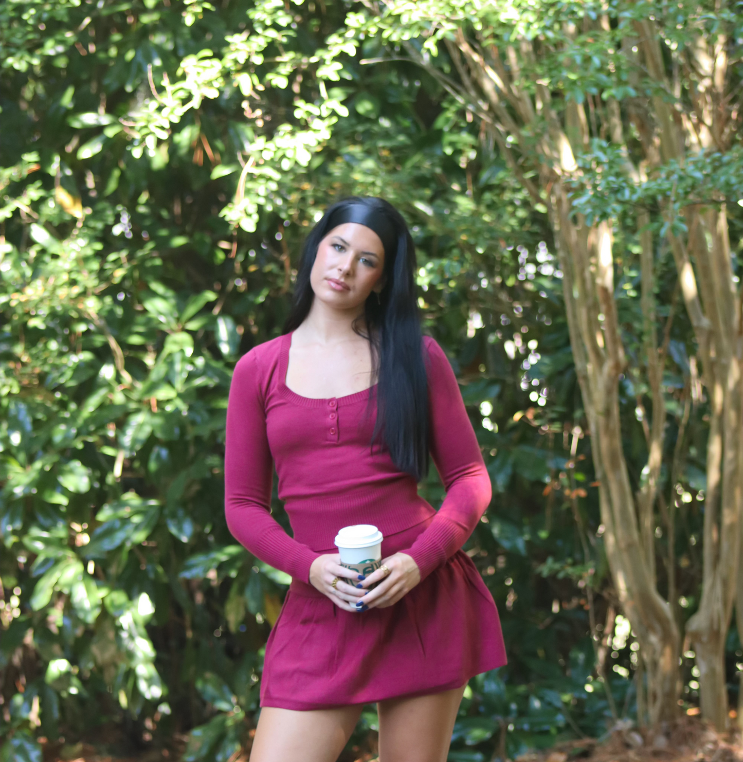 Scoop Neck Sweater Top and Mini Skort Set