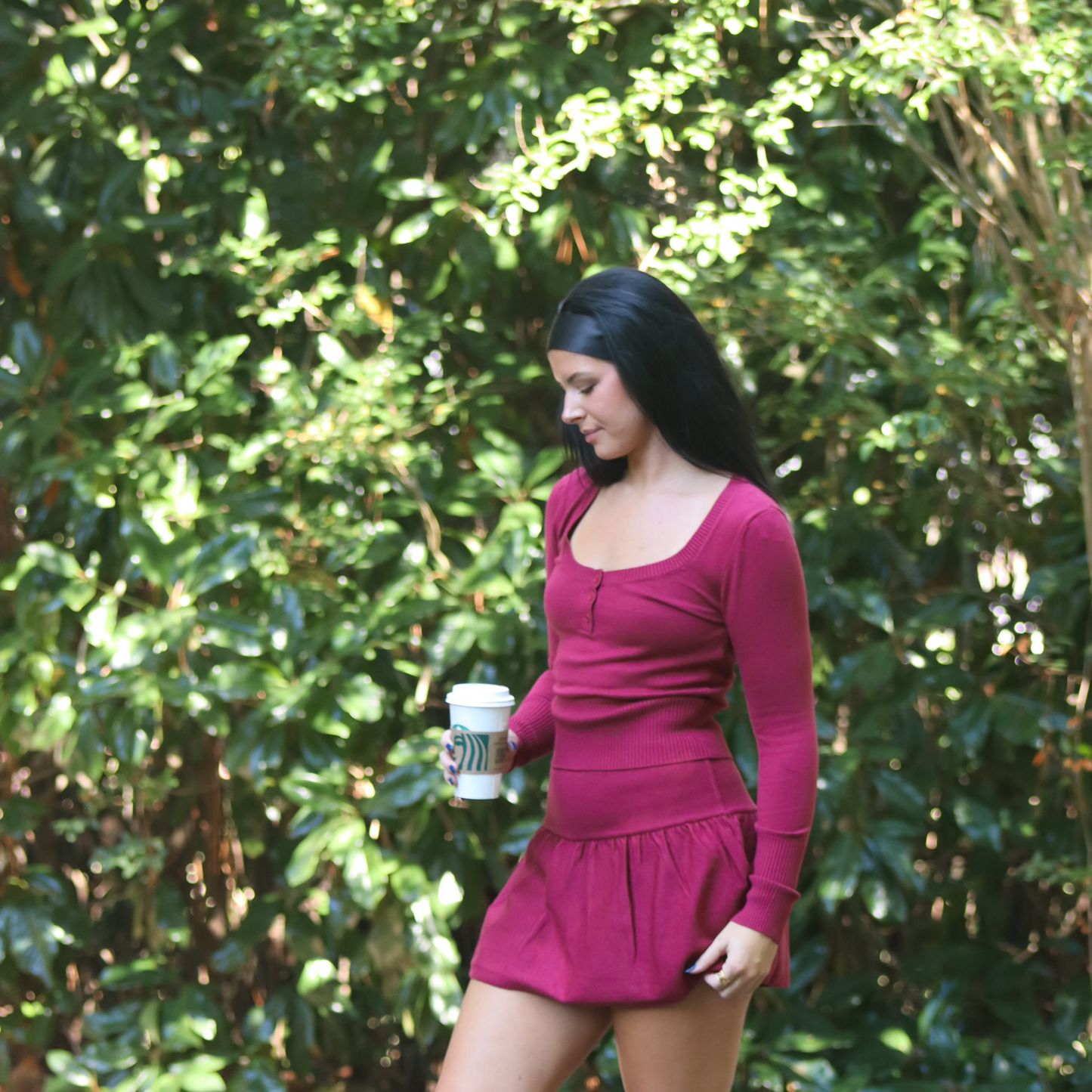 Scoop Neck Sweater Top and Mini Skort Set