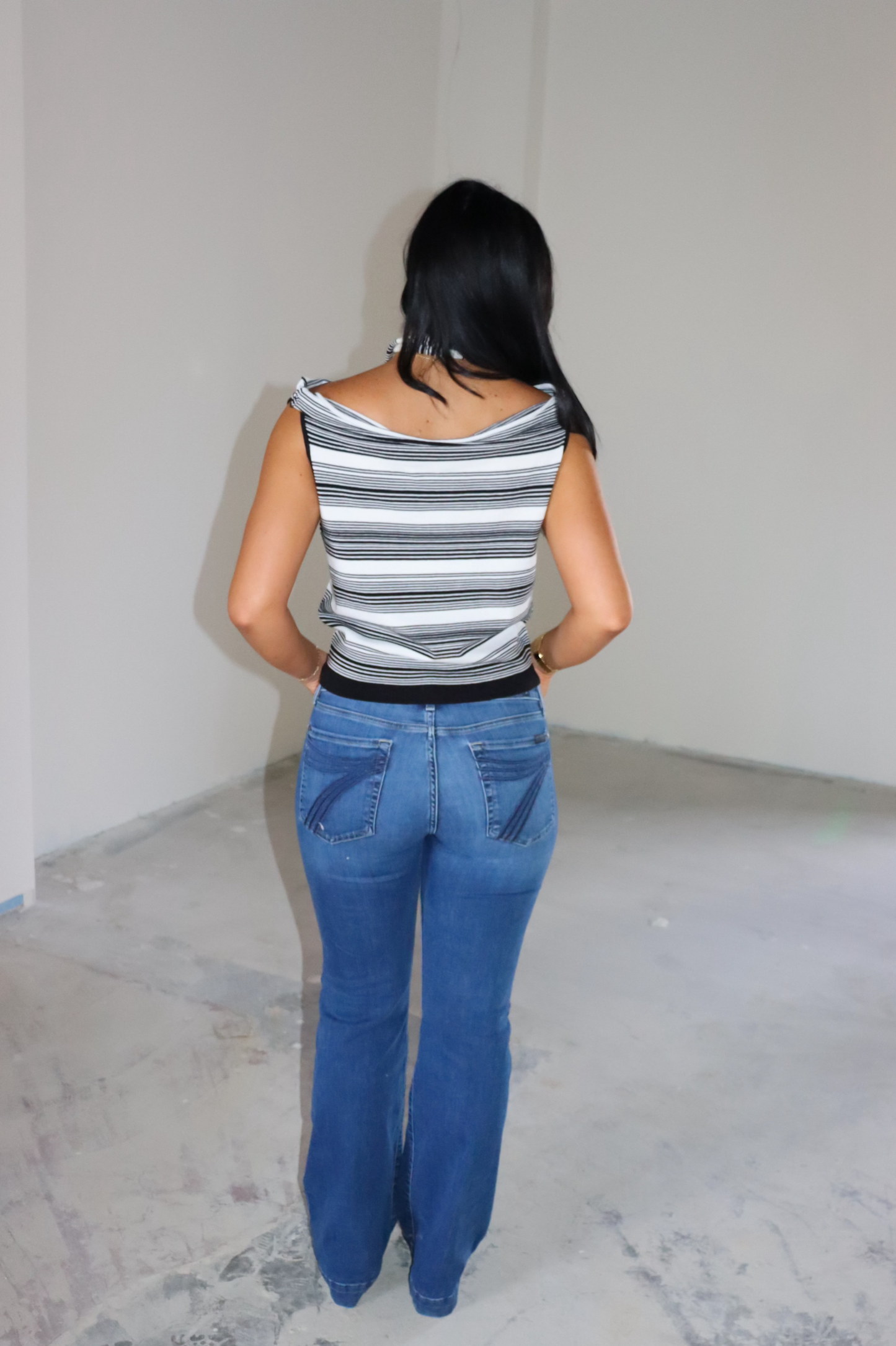 Striped Boat Neck Top w/ Scarf