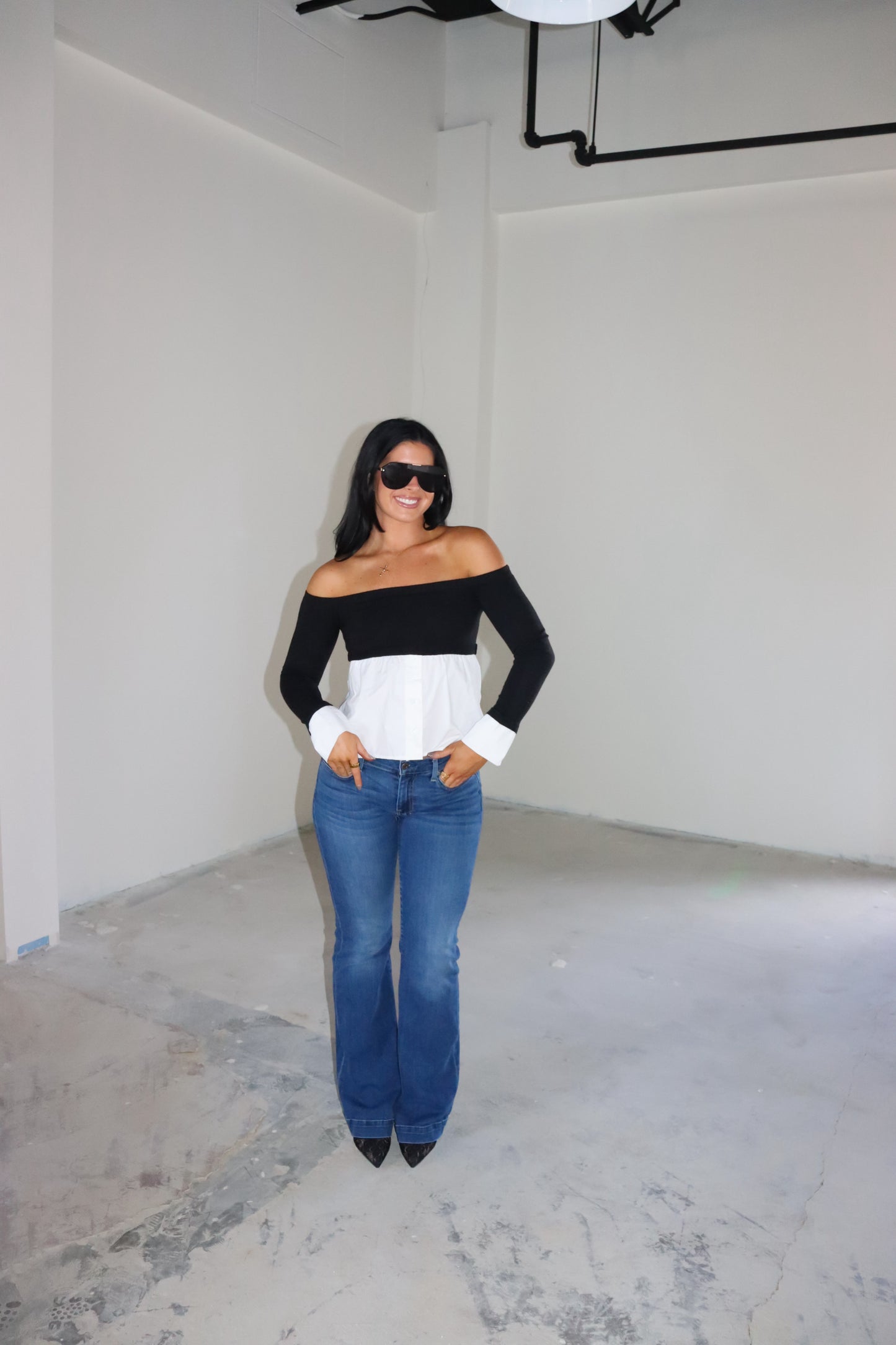 Poplin off-shoulder top