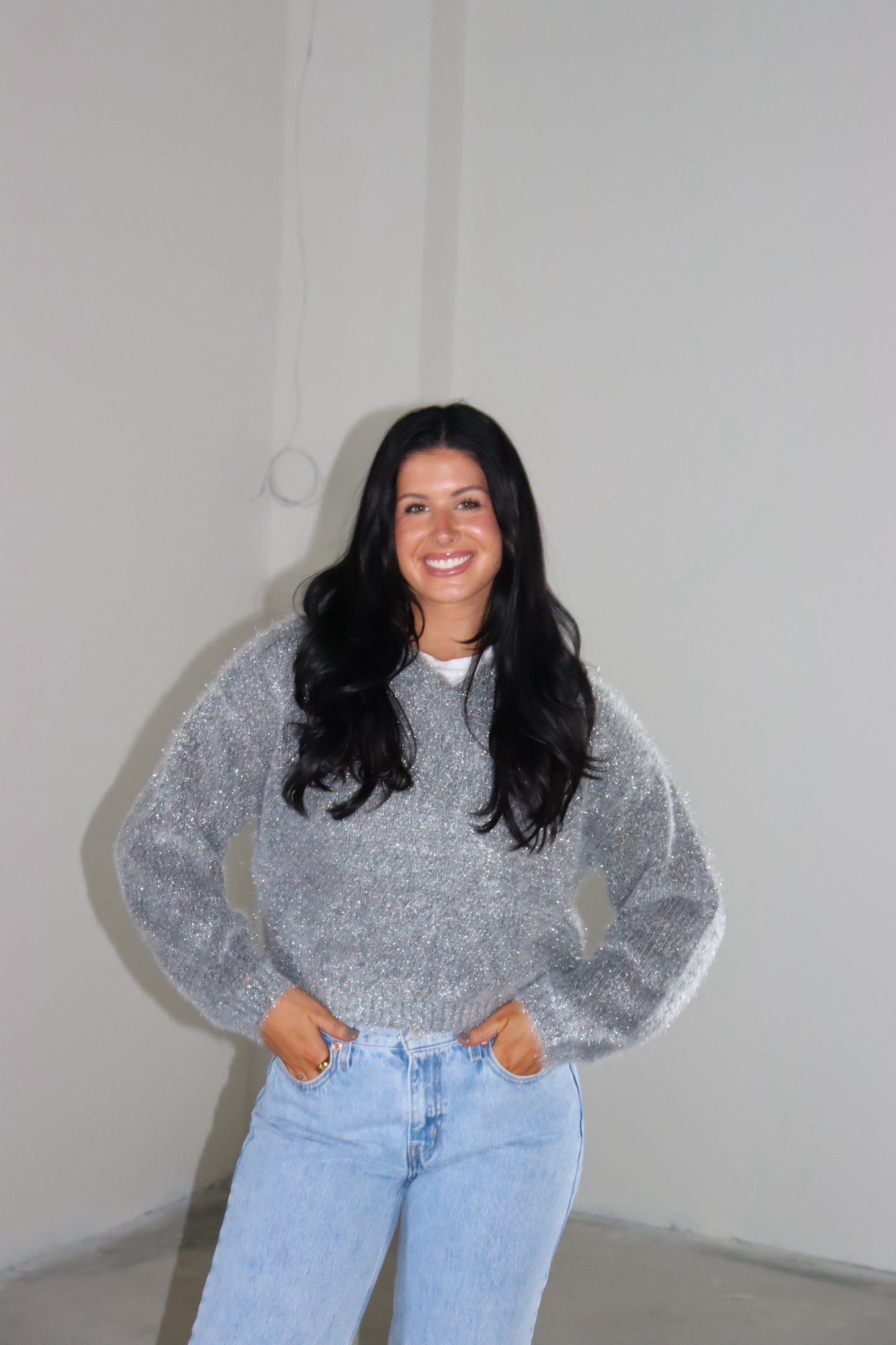 Metallic Knit Crop Hoodie