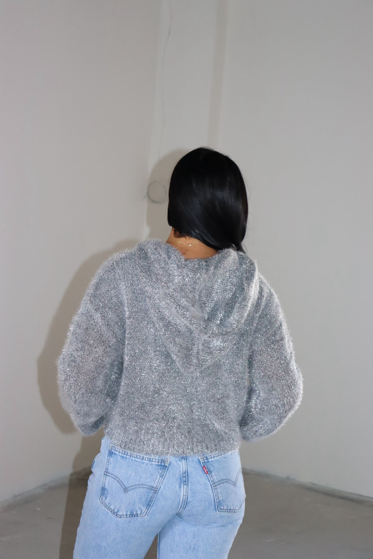 Metallic Knit Crop Hoodie