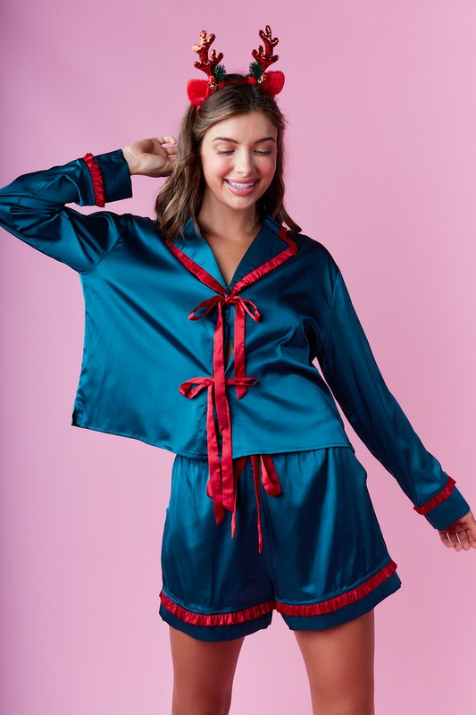 Teal & Red satin pajama