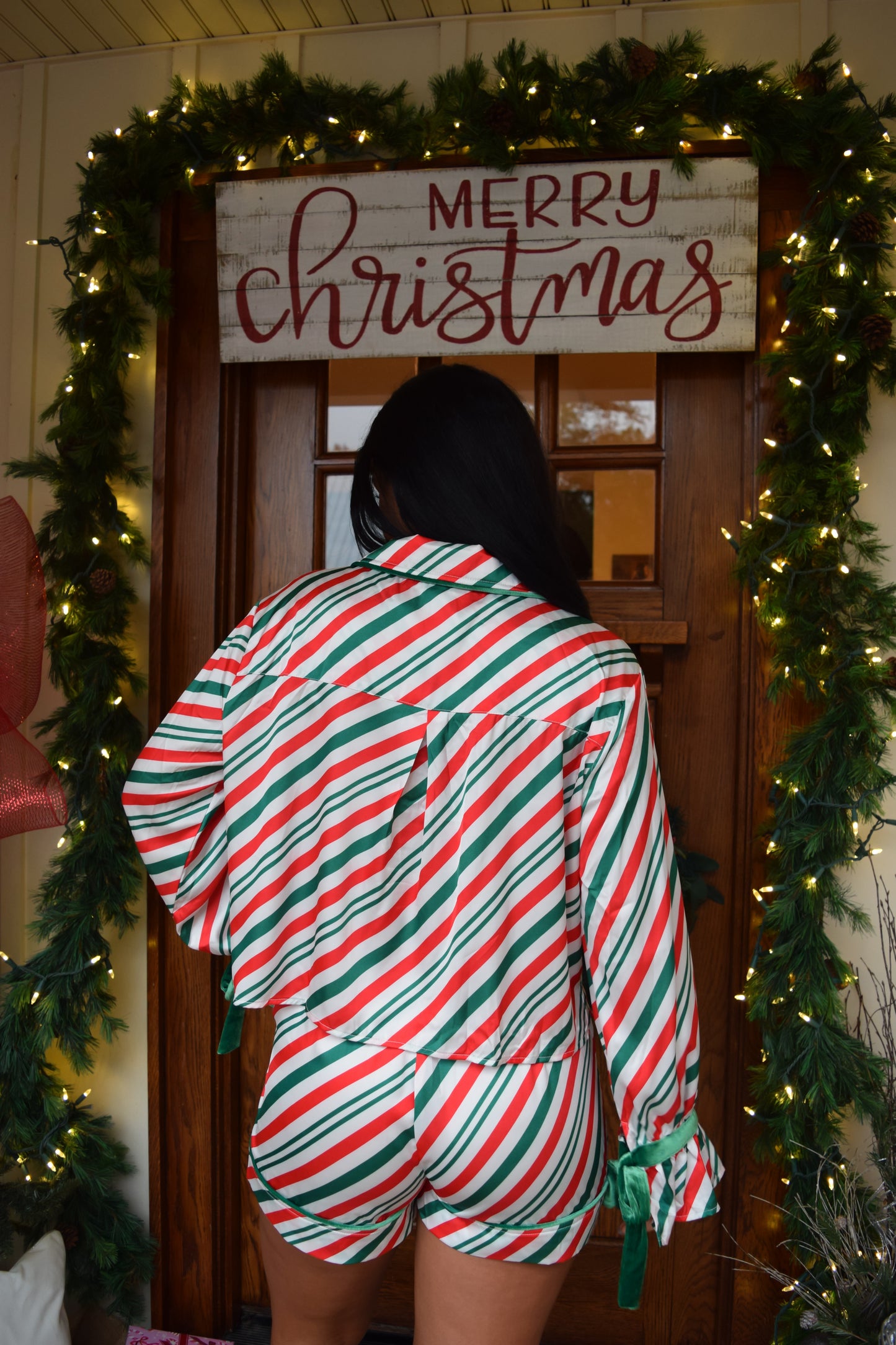 Candy Cane Striped Satin Pajama Set