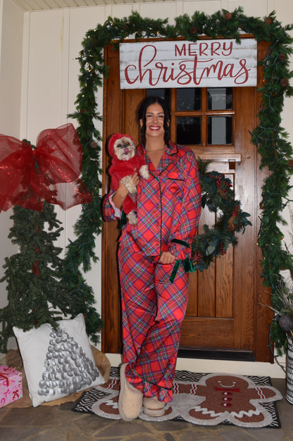 Festive Tartan Plaid Satin Pajama Set