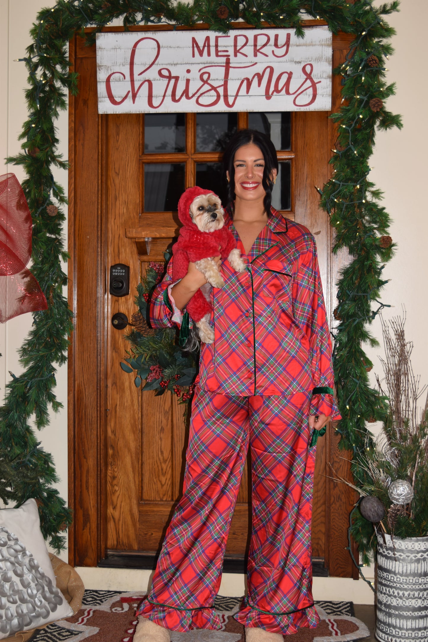 Festive Tartan Plaid Satin Pajama Set