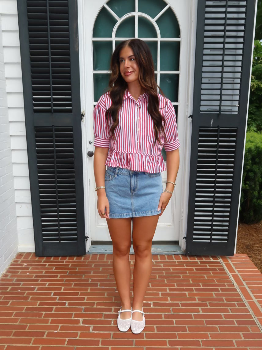 Violet Sleeve Peplum Button Down Top