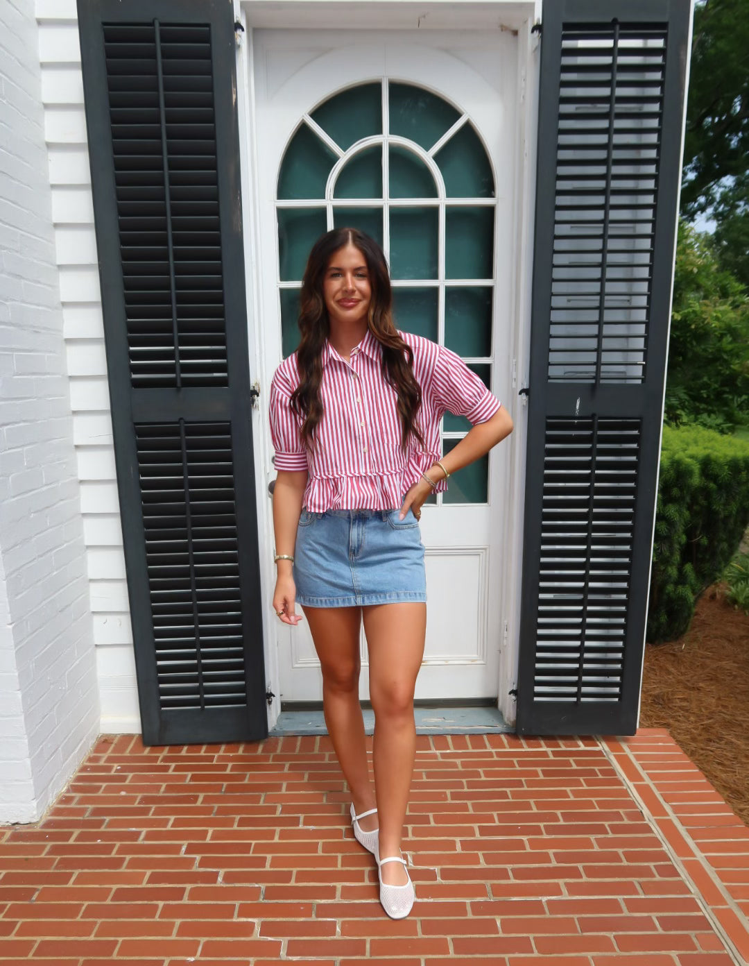 Violet Sleeve Peplum Button Down Top