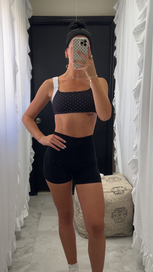 Polka Dot Print Scrunched Strap Sports Bra
