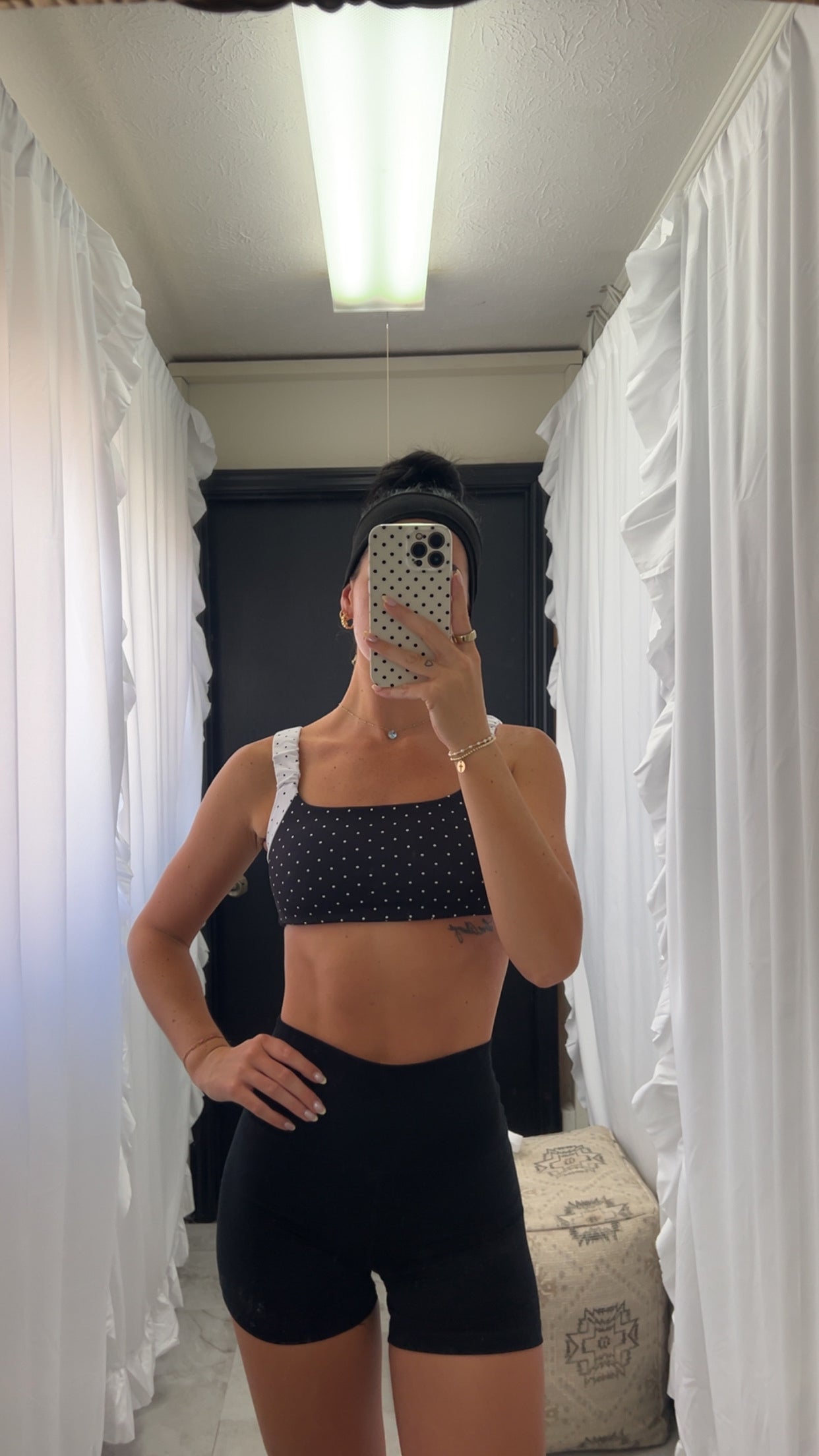 Polka Dot Print Scrunched Strap Sports Bra