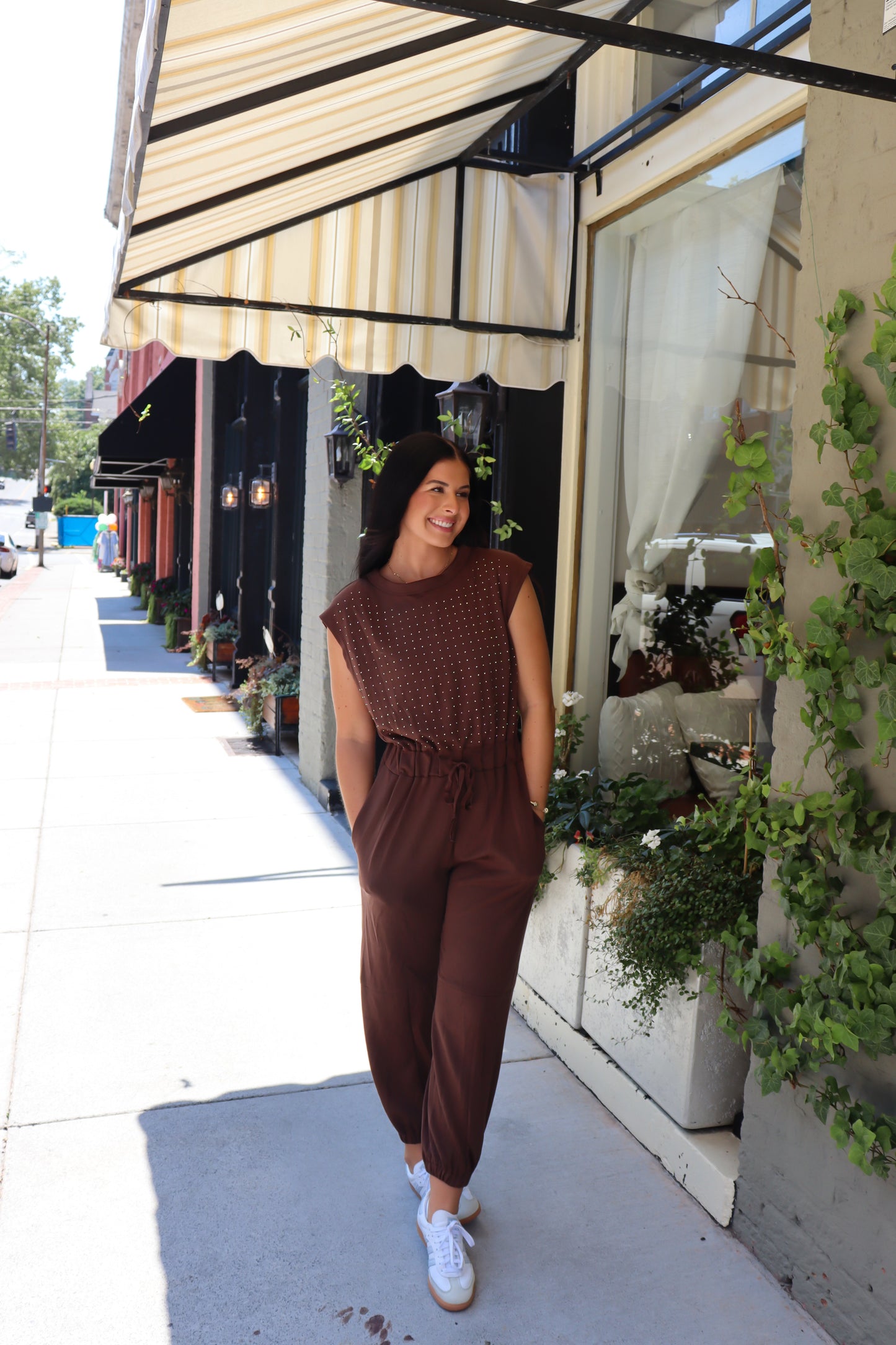 Crew Neck Rhinestone Jumpsuit