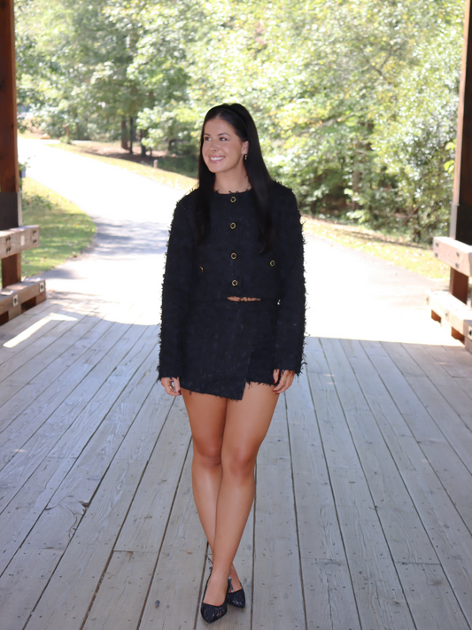 Textured Tweed Jacket & Skort Set