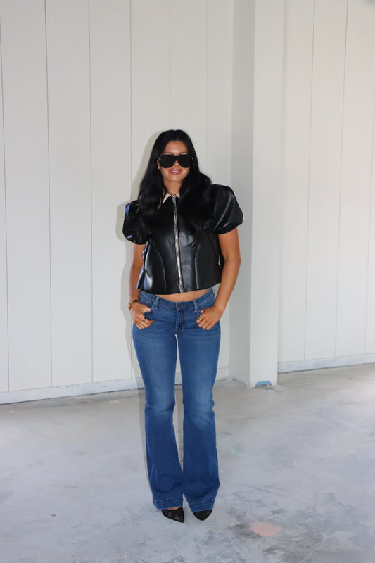 Shearling Lined Puff Sleeve Cropped Jacket