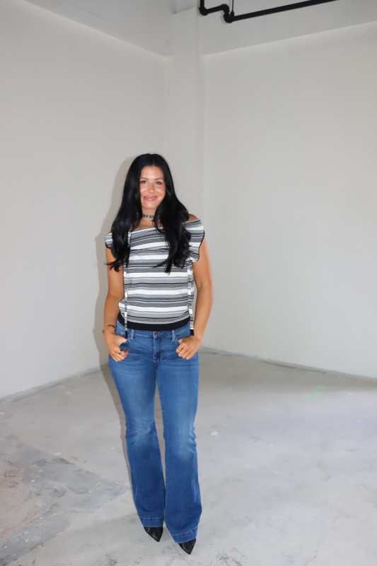 Striped Boat Neck Top w/ Scarf